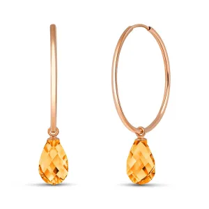 14K Solid Rose Gold Hoop Natural Citrine Earrings Class
