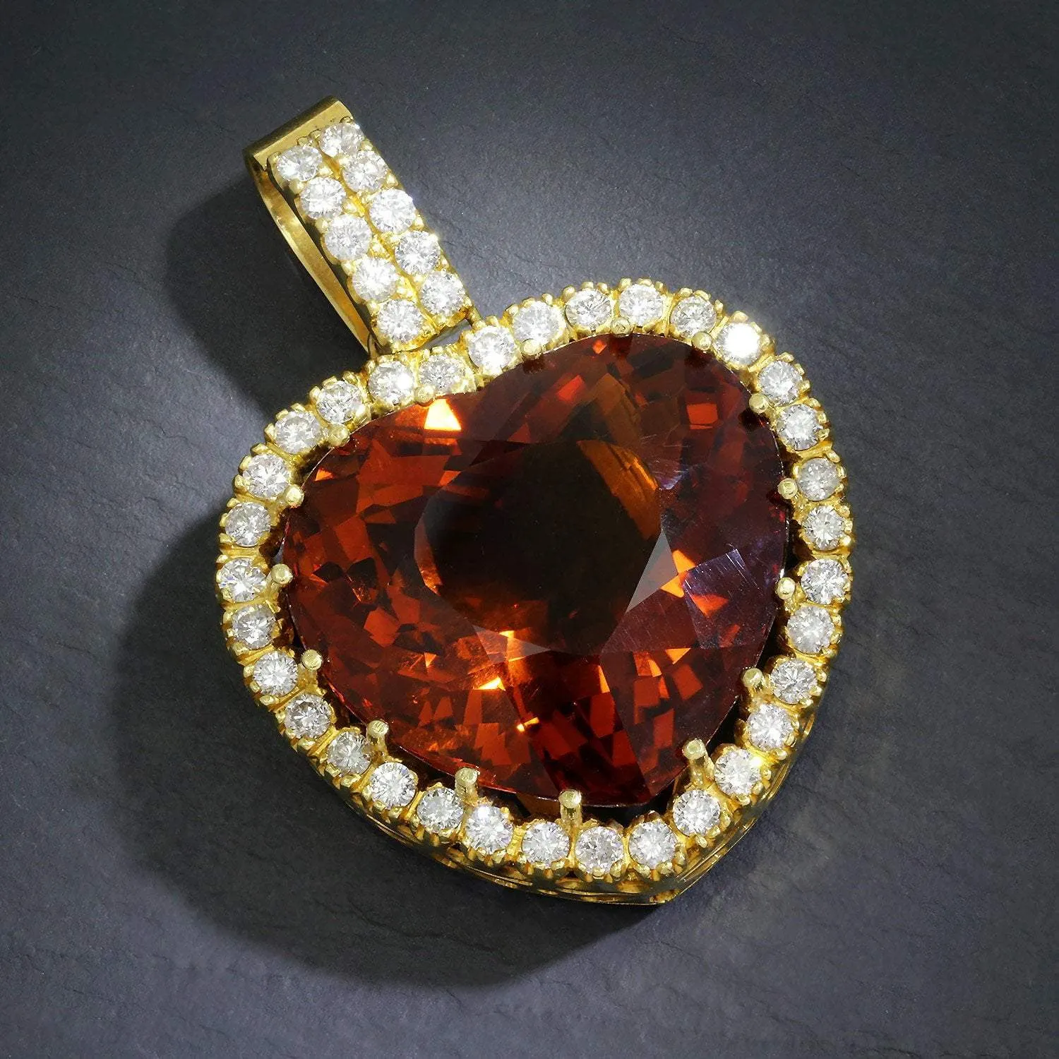 HUGE Heart Citrine Halo Pendant with Diamonds 18K 104.30ctw