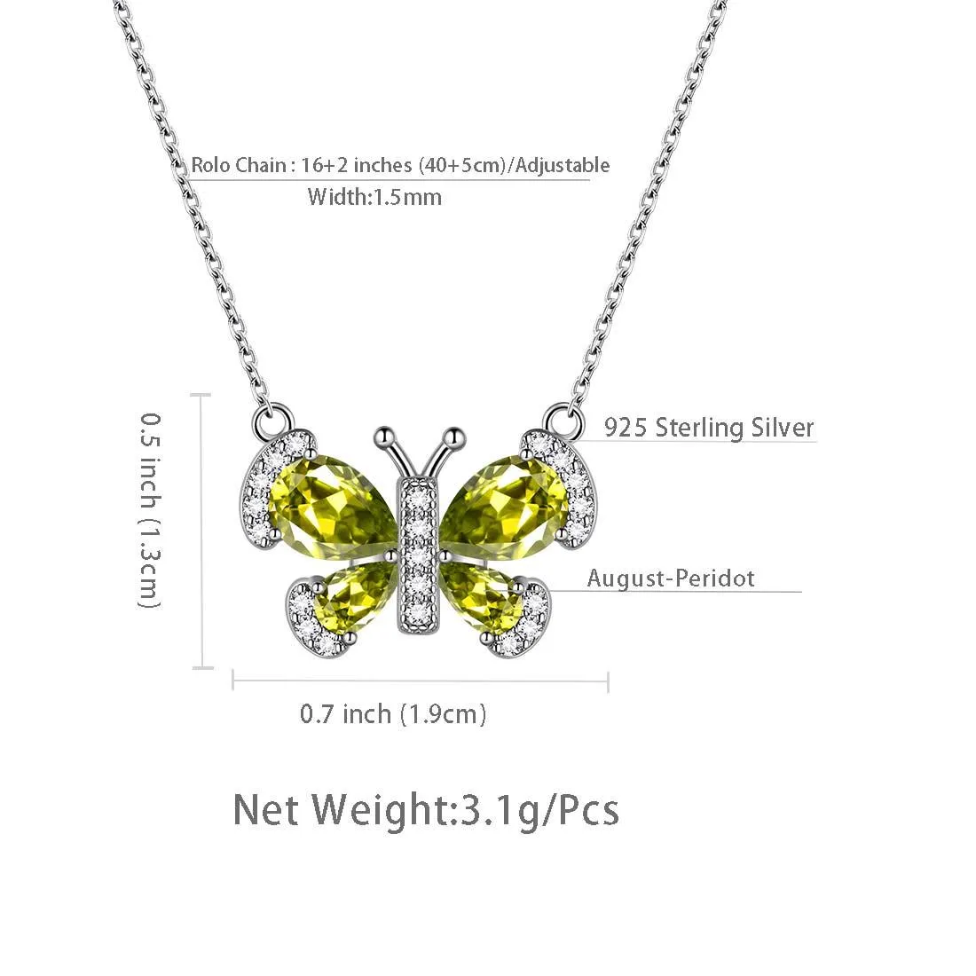 Tokyo Mart Butterfly Necklace Birthstone August Peridot Pendant Women Girls Jewelry Birthday Gift